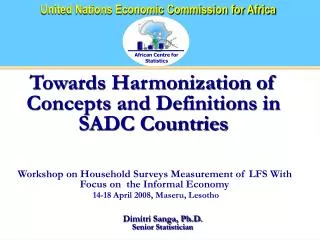 Towards Harmonization of Concepts and Definitions in SADC Countries