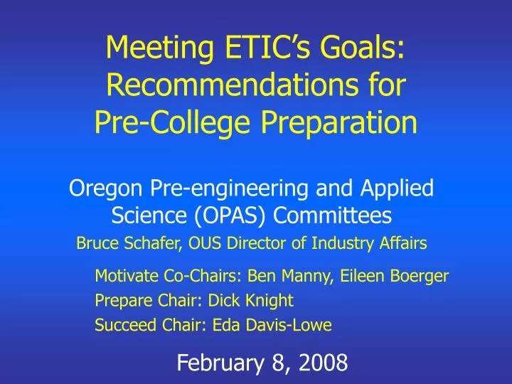 meeting etic s goals recommendations for pre college preparation