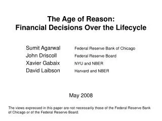 The Age of Reason: Financial Decisions Over the Lifecycle