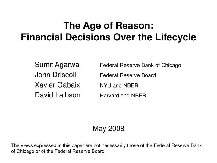 the age of reason financial decisions over the lifecycle