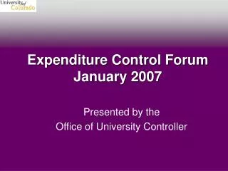 Expenditure Control Forum January 2007
