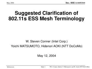 Suggested Clarification of 802.11s ESS Mesh Terminology