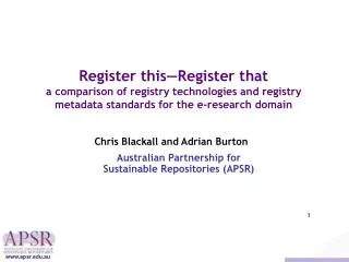 Australian Partnership for Sustainable Repositories (APSR)