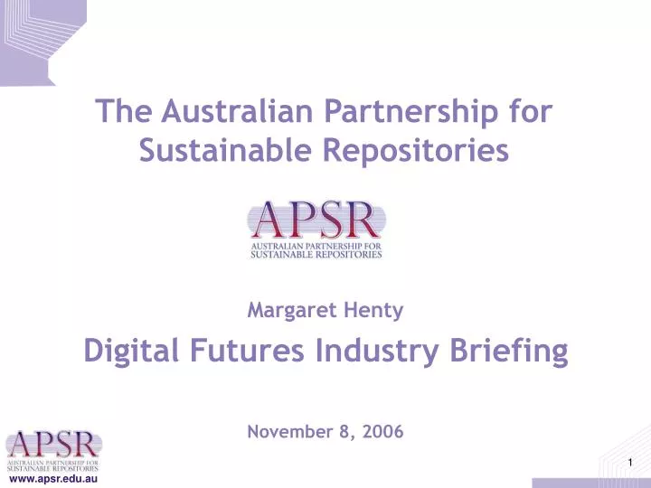 the australian partnership for sustainable repositories