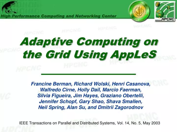 adaptive computing on the grid using apples