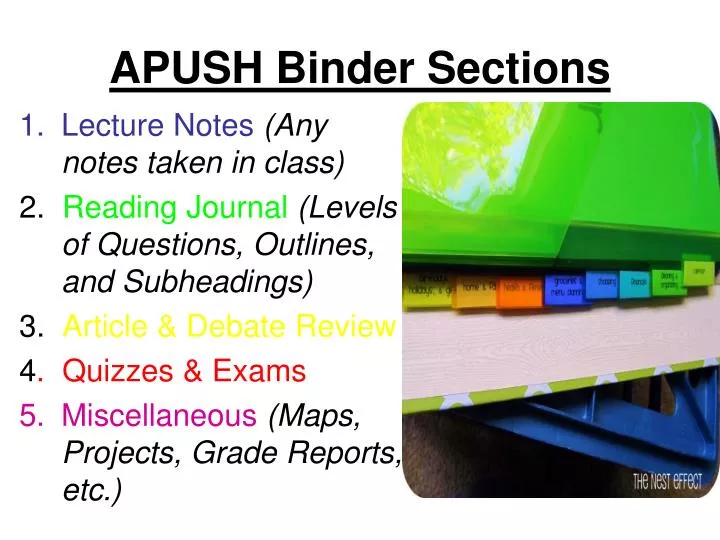 apush binder sections