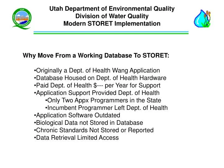 utah department of environmental quality division of water quality modern storet implementation