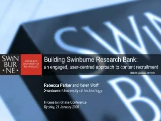 Building Swinburne Research Bank: an engaged, user-centred approach to content recruitment