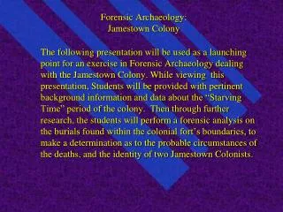Forensic Archaeology: Jamestown Colony