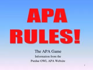 The APA Game Information from the Purdue OWL APA Website