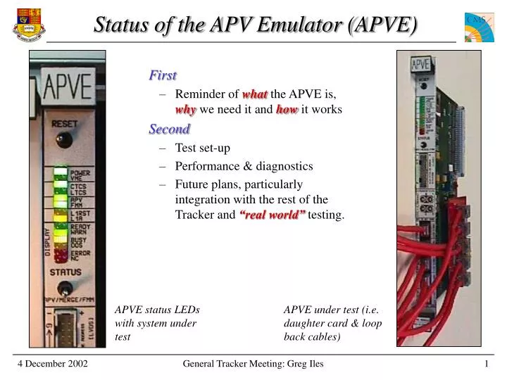 status of the apv emulator apve