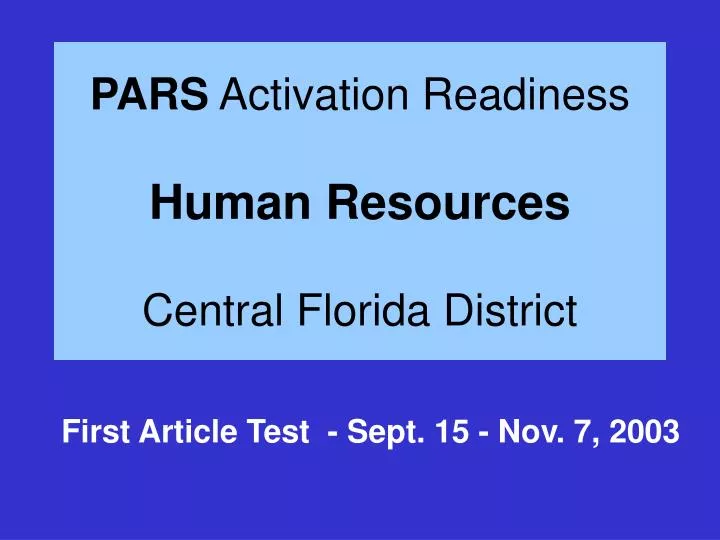 pars activation readiness human resources central florida district
