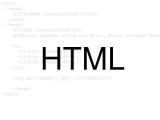 &lt;html&gt; &lt;head&gt; &lt;title&gt;HTML Presentation&lt;/title&gt; &lt;/head&gt; &lt;body&gt;