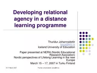 Developing relational agency in a distance learning programme