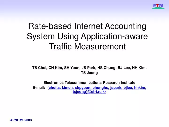 rate based internet accounting system using application aware traffic measurement
