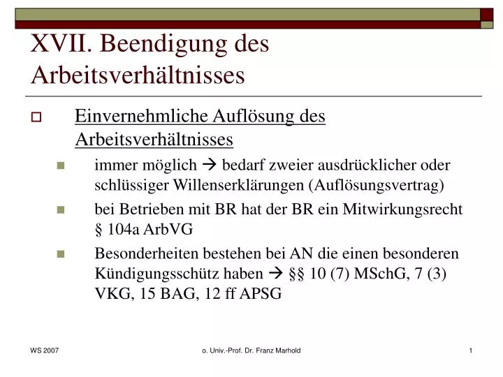 xvii beendigung des arbeitsverh ltnisses