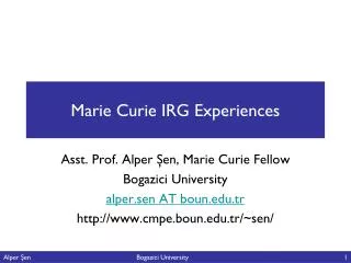 Marie Curie IRG Experiences