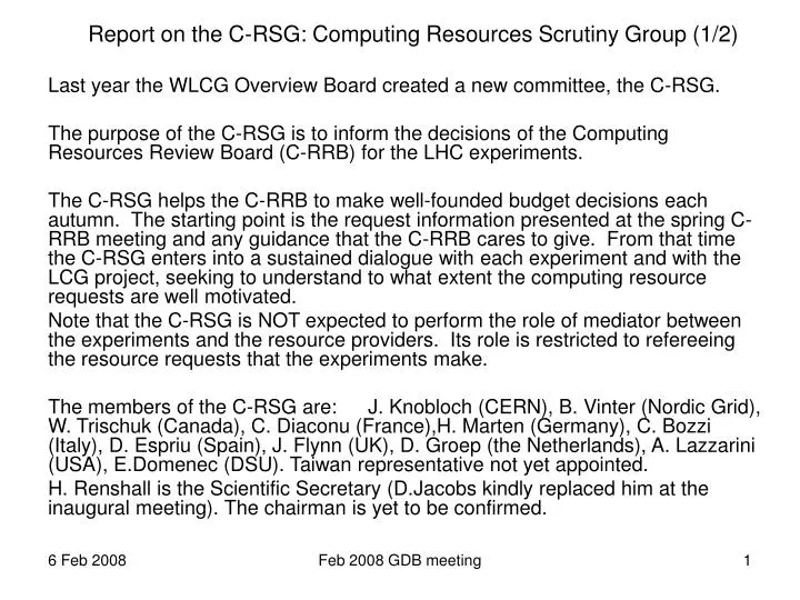 report on the c rsg computing resources scrutiny group 1 2