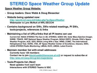 STEREO Space Weather Group Update