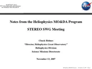 Notes from the Heliophysics MO&amp;DA Program STEREO SWG Meeting