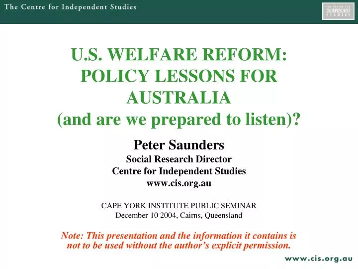 u s welfare reform policy lessons for australia and are we prepared to listen