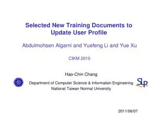 Hao-Chin Chang Department of Computer Science &amp; Information Engineering