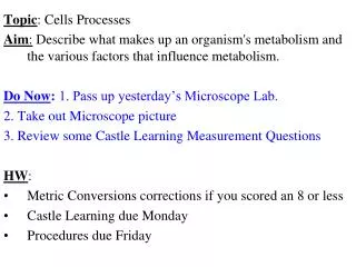 Topic : Cells Processes