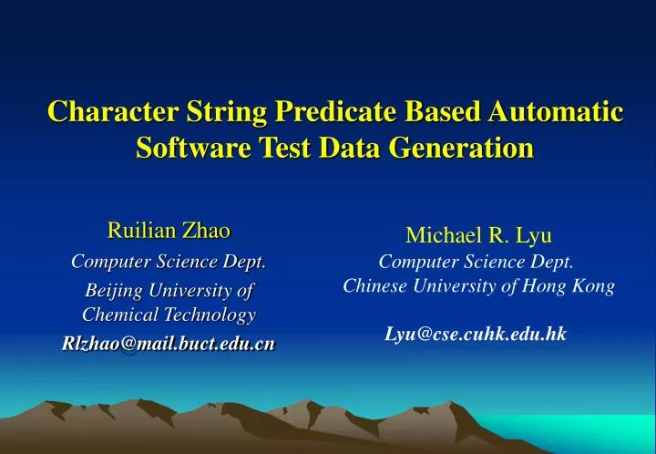 character string predicate based automatic software test data generation