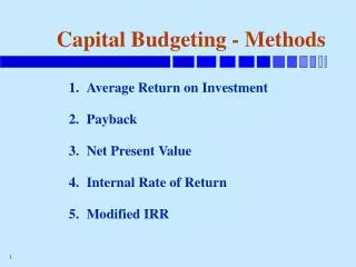 Capital Budgeting - Methods