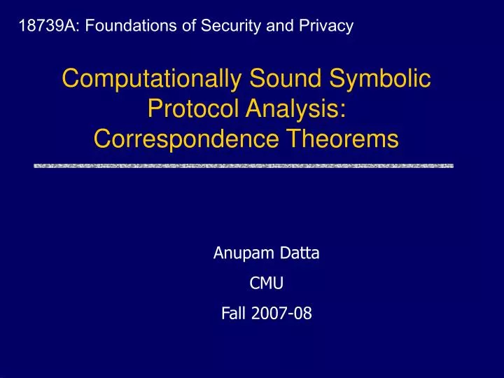 computationally sound symbolic protocol analysis correspondence theorems