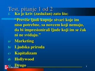 test pitanje 1 od 2