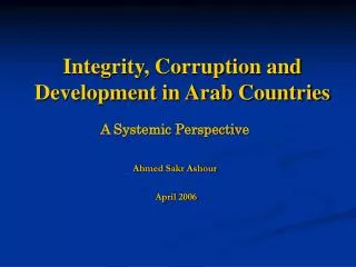 Integrity, Corruption and Development in Arab Countries