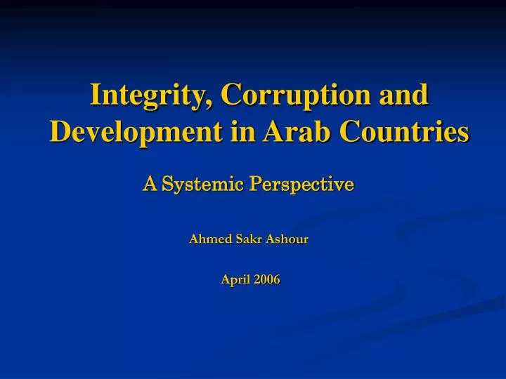 integrity corruption and development in arab countries