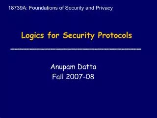 Logics for Security Protocols