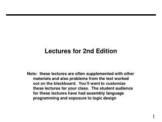 lectures for 2nd edition