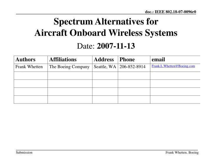 spectrum alternatives for aircraft onboard wireless systems