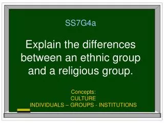 SS7G4a Explain the differences between an ethnic group and a religious group.