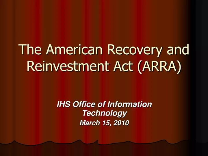 the american recovery and reinvestment act arra