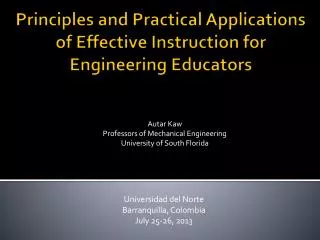 Principles and Practical Applications of Effective Instruction for Engineering Educators