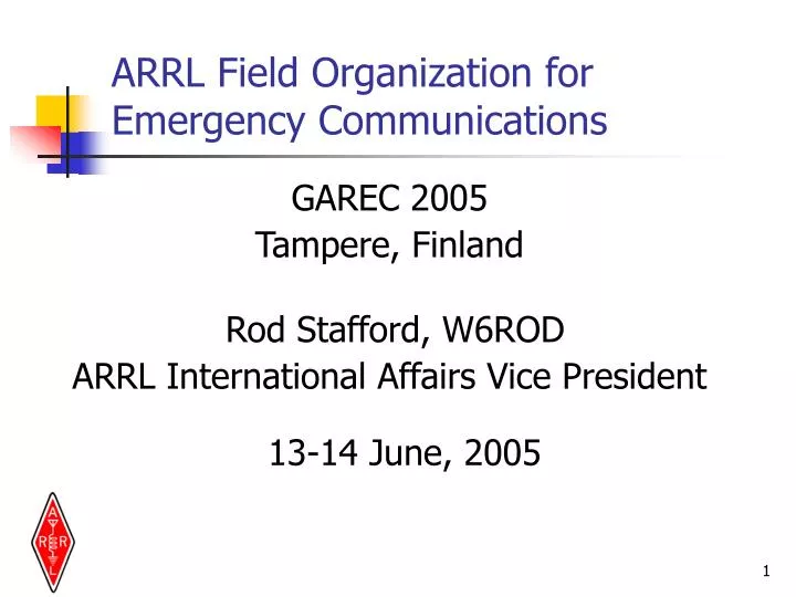 arrl field organization for emergency communications