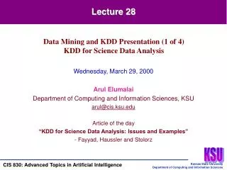 Wednesday, March 29, 2000 Arul Elumalai Department of Computing and Information Sciences, KSU