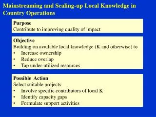 Mainstreaming and Scaling-up Local Knowledge in Country Operations