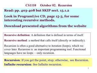 CS1110 October 02. Recursion