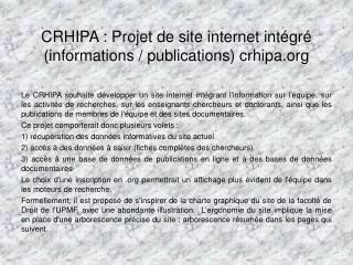 crhipa projet de site internet int gr informations publications crhipa org