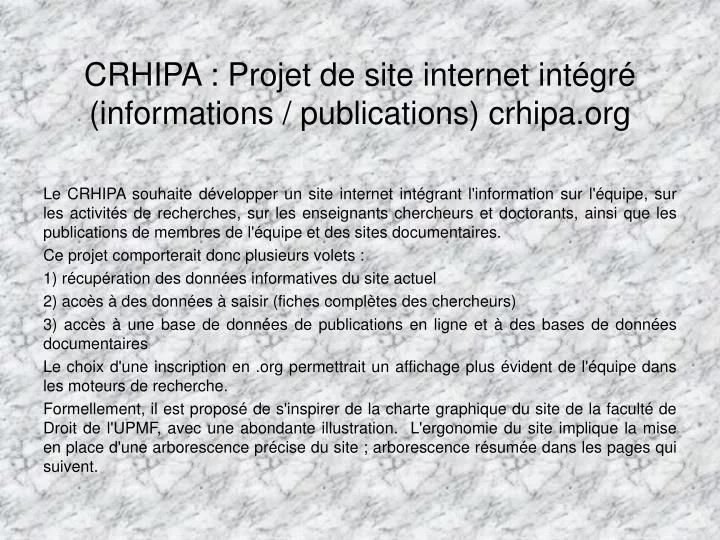 crhipa projet de site internet int gr informations publications crhipa org