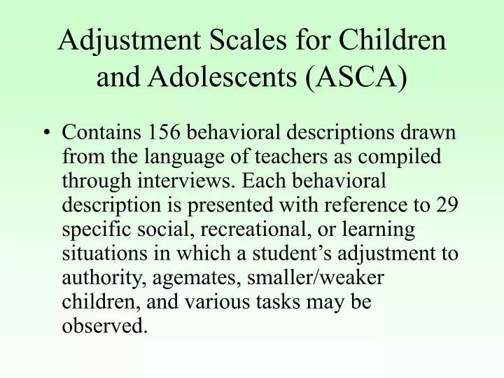 adjustment scales for children and adolescents asca