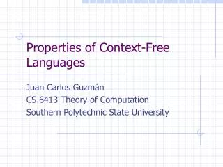Properties of Context-Free Languages