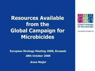 Resources Available from the Global Campaign for Microbicides