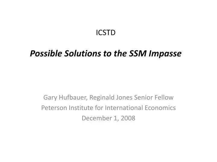 icstd possible solutions to the ssm impasse