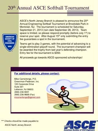 20 th Annual ASCE Softball Tournament